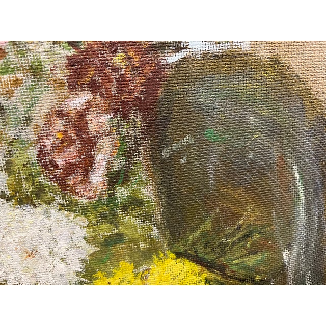 Vintage Folk Art Floral Still Life Oil on Board For Sale - Image 10 of 18