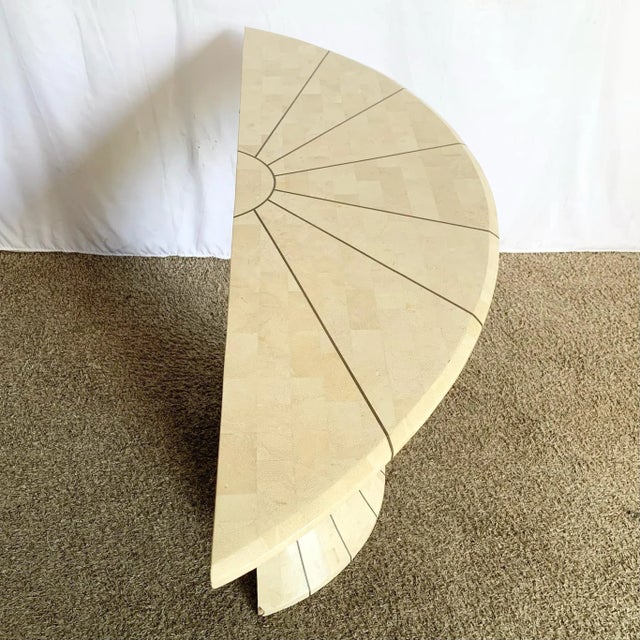 Postmodern Maitland Smith Style Demilune Console With Brass Inlay For Sale - Image 9 of 9
