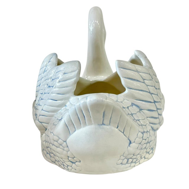 Vintage Ceramic White Swan Planter Jardiniere With Pale Blue Accents For Sale - Image 12 of 13
