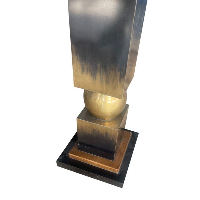 Pair of Italian Modern Two-Tone Parchment, Resin & Metal Side Tables. 1980's. For Sale In Los Angeles - Image 6 of 8