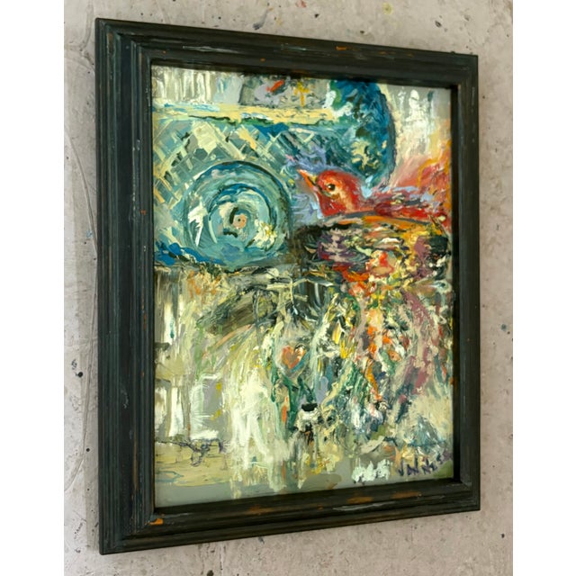 "Bird on Its Ladder", Framed, Oil Painting, Aviary Art For Sale - Image 4 of 7