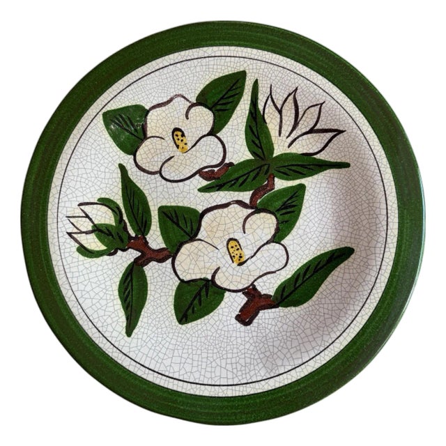 Large Vintage Majolica Magnolia Serving Platter Hartman Studios of Los Angeles, California For Sale