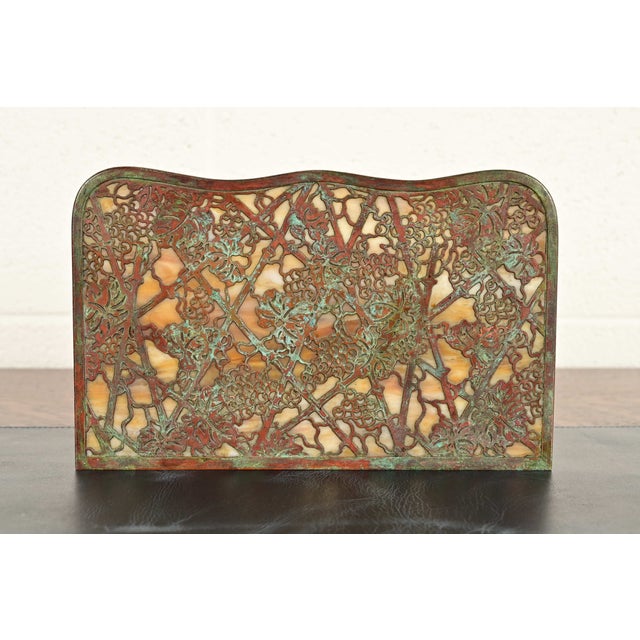 Tiffany Studios New York Grapevine Pattern Bronze and Favrile Slag Glass Letter Rack For Sale - Image 10 of 14