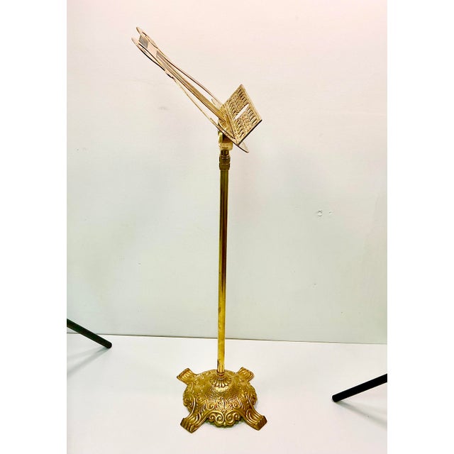Brass 1950s Hollywood Regency French Empire Style Brass Lyre Sheet Music or Book Stand For Sale - Image 8 of 15