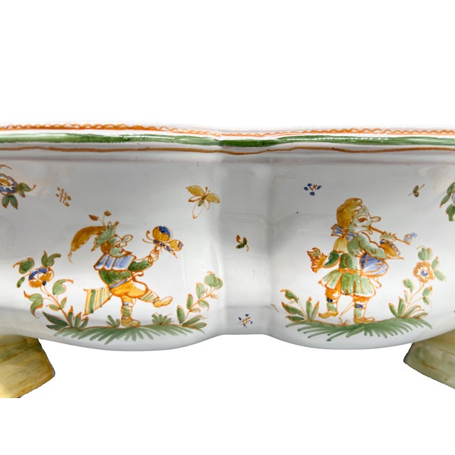 Ceramic Large 18th Century Style French Hand-Painted Faience Foot Bath (Pédiluve) / Centerpiece Bowl by Nicole Tilloy – Rococo Revival / French Country For Sale - Image 7 of 14