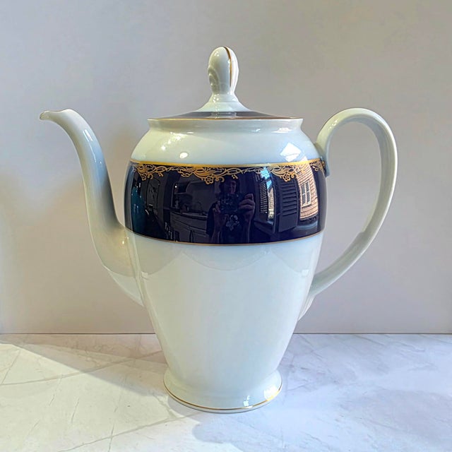 Blue Vintage Rosenthal Cobalt Blue & Gold Porcelain Tea / Dinner Set - 6 Place Settings, Teapot, Lidded Sugar Bowl For Sale - Image 8 of 9
