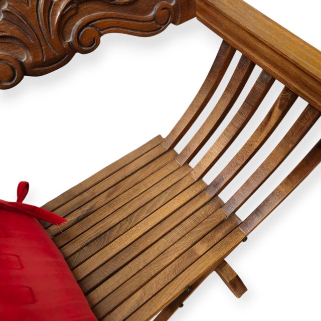 Pair of 1980s Renaissance Revival Style Wooden Folding Chairs With Red Cushions For Sale - Image 9 of 12