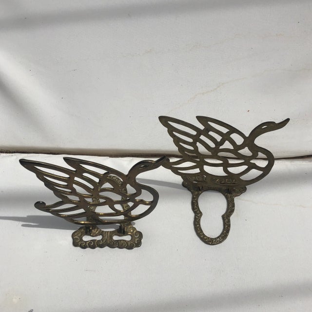 Mid-Century Modern Mid Century Brass Swan Cut Out Bookends - A Pair For Sale - Image 3 of 8