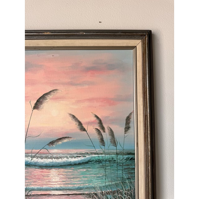 Wood Vintage Impressionist Beach Seascape Sunset Oil Painting, Framed For Sale - Image 7 of 12