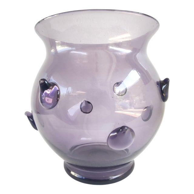 Vintage Amethyst Blown Murano Glass Vase with Bugne in the style of Zecchin For Sale