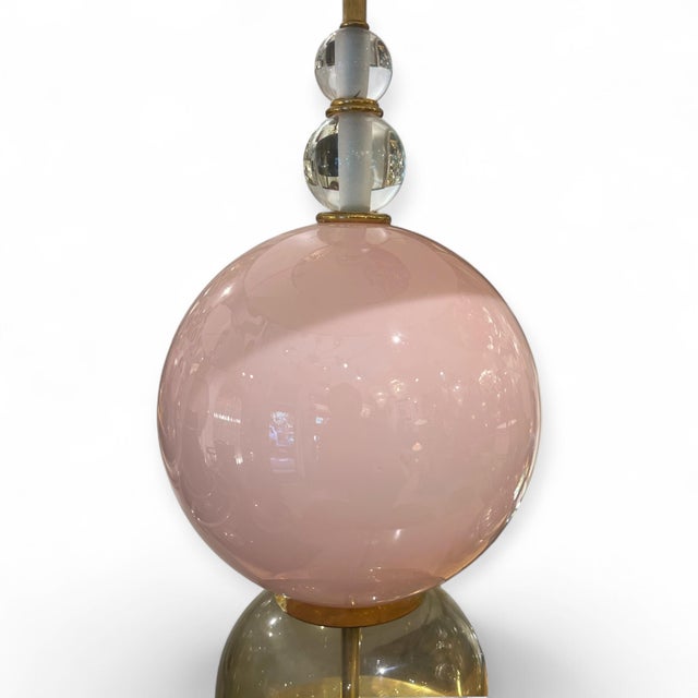 Mid-Century Modern Pink and Smoked Murano Glass Sphere Lamps, 1970s, Set of 2 For Sale - Image 3 of 5