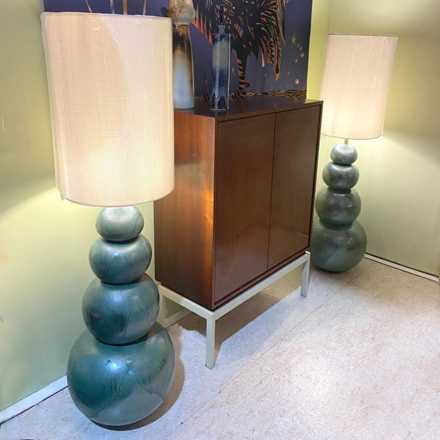 Blue Large Seagreen Ceramic Floor Lamps attributed to Kaiser Leuchten, 1980s, Set of 2 For Sale - Image 8 of 11