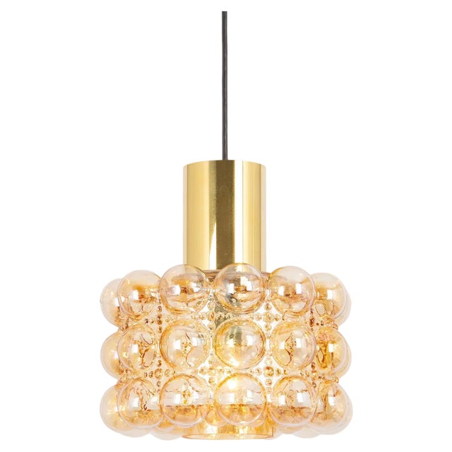 Large Amber Bubble Glass Pendant by Helena Tynell for Limburg, 1970s For Sale
