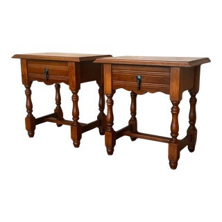 20th Pair of Spanish Nightstands With Carved Drawer For Sale