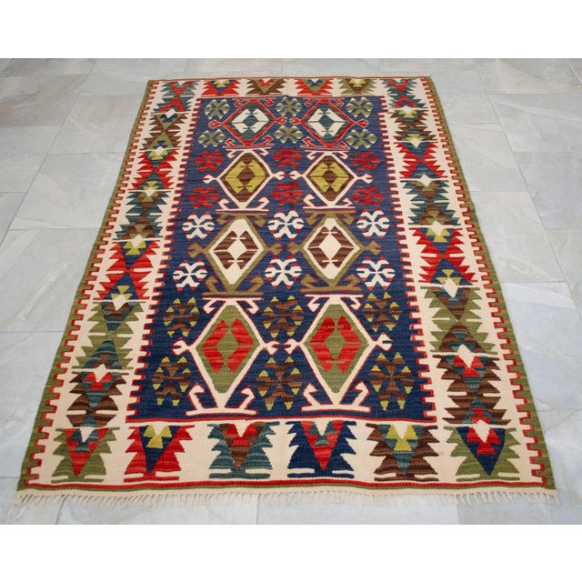 Vintage Handwoven Turkish Kilim Flat Weave Rug – Boho Farmhouse Decor – Collector’s Anatolian Piece – 3′8″ X 5′10″ For Sale - Image 10 of 14