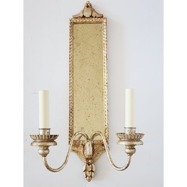 Neoclassical Vaughan Designs Antique Silver Mirrored Wall Sconces-a Pair For Sale - Image 3 of 16
