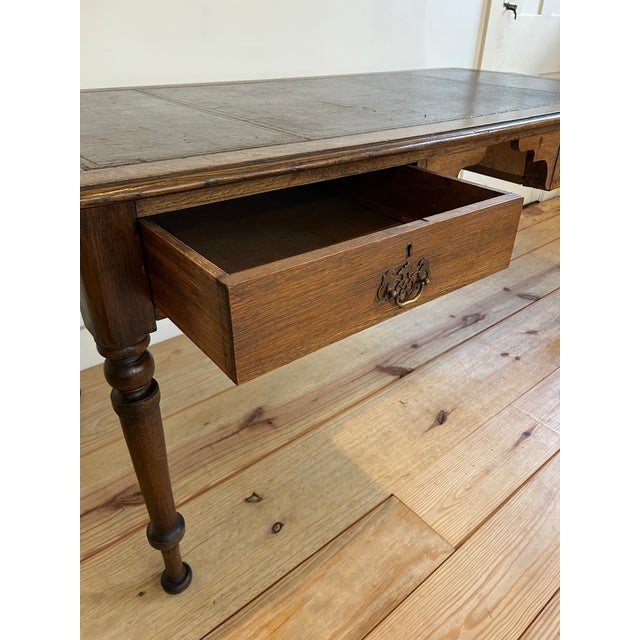 Antique English Library Desk With Leather Top For Sale - Image 11 of 16