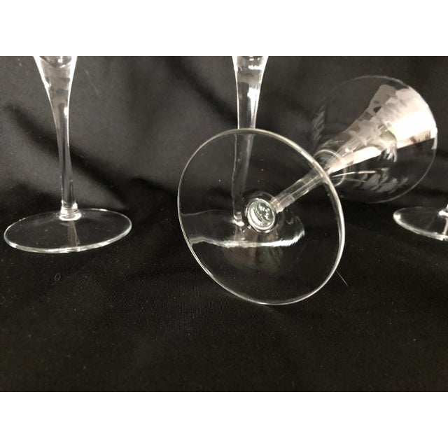 Modern Floral Etched Wine Glasses S/4 For Sale - Image 4 of 5