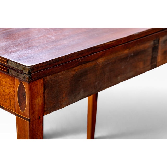 Antique American Federal North Shore Inlaid Mahogany Demilune Games Table For Sale - Image 12 of 15