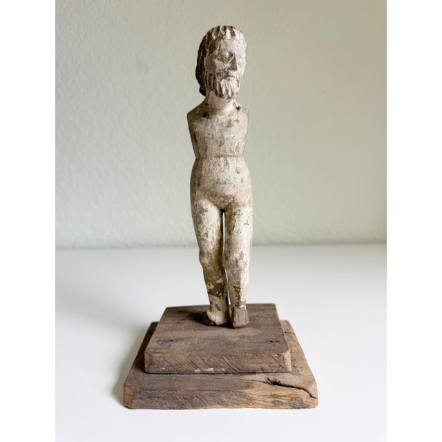 Wood Antique Male Santos Figure on Wood Base For Sale - Image 7 of 10