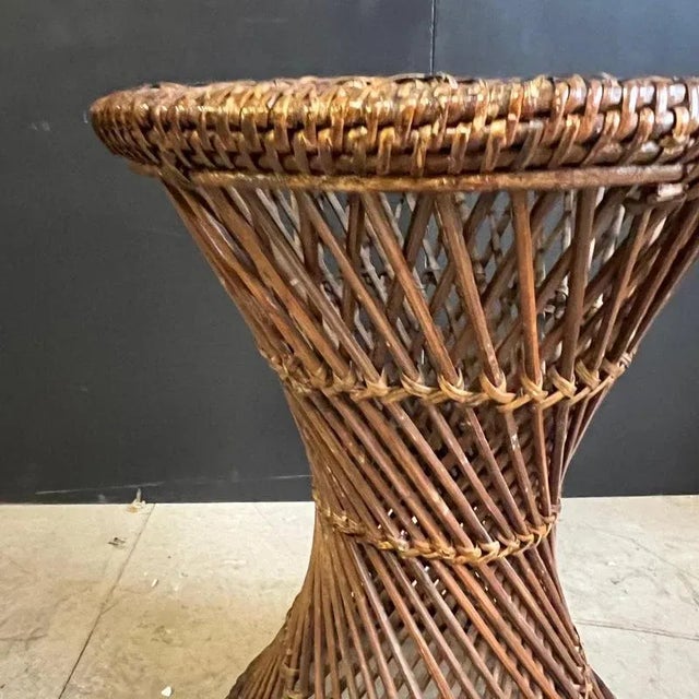 Wood Vintage Cane and Bamboo Round Stool For Sale - Image 7 of 7