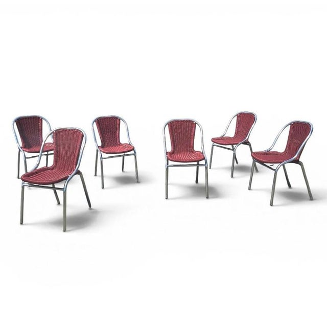 Red Aluminum Chair with Synthetic Weave, 1980s, Set of 6 For Sale - Image 9 of 18