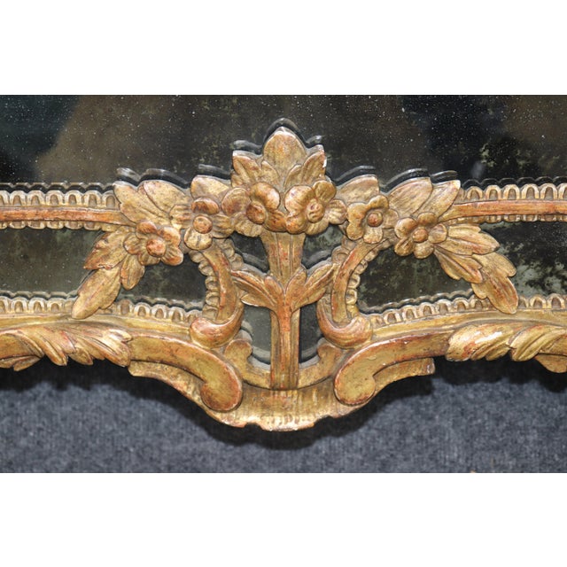 Exceptional Italian Rococo Style Carved Gilt Distressed Mirror For Sale - Image 4 of 6