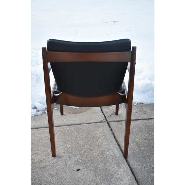 Wood Thonet Walnut Arm Chairs Mid Century Modern Black Vinyl Pair Office For Sale - Image 7 of 11