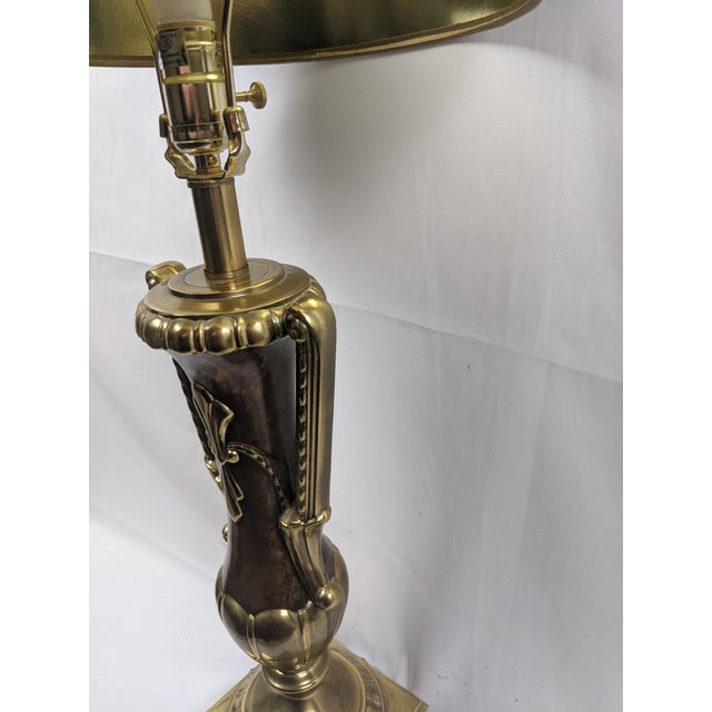 Late 20th Century Large Neoclassical Style Brass & Faux Burlwood Table Lamp With Black Shade – 34"h For Sale - Image 4 of 18