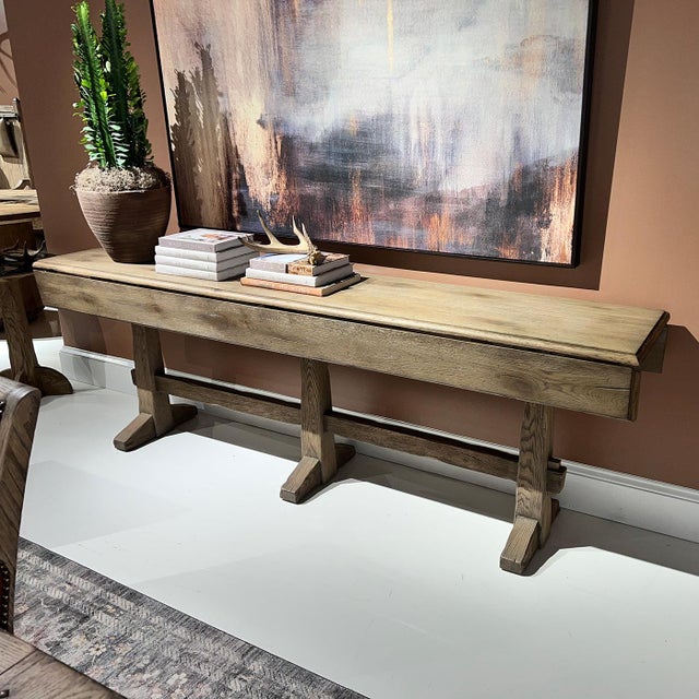 Rustic Faded Oak Hunt Table For Sale - Image 4 of 4