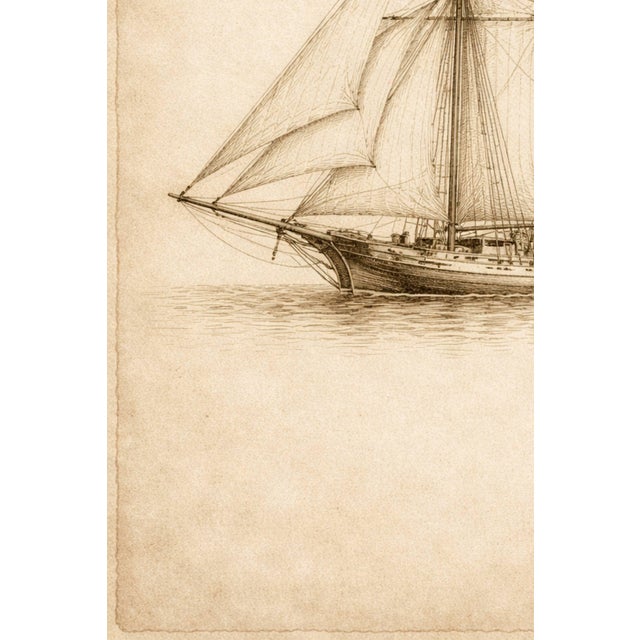 Paper Antique Schooner Sail Study, Minimalist Nautical Art Print, 24″ × 36″ For Sale - Image 7 of 9