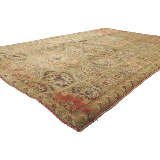 51672 Vintage Turkish Oushak Rug, 05'07 x 09'00. Warm and inviting with incredible detail and texture, this hand knotted...