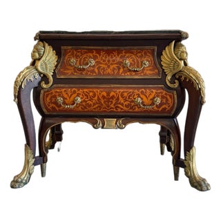 Vintage French Louis XIV Style Walnut Bombe Commode, Mid-20th Century – Marble Top & Ormolu For Sale