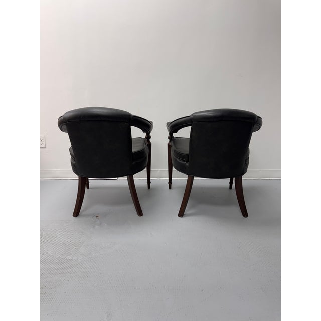 Vintage Tufted Leather Barrel-Back Tub Armchairs, Pair, C. 1970s For Sale - Image 10 of 18