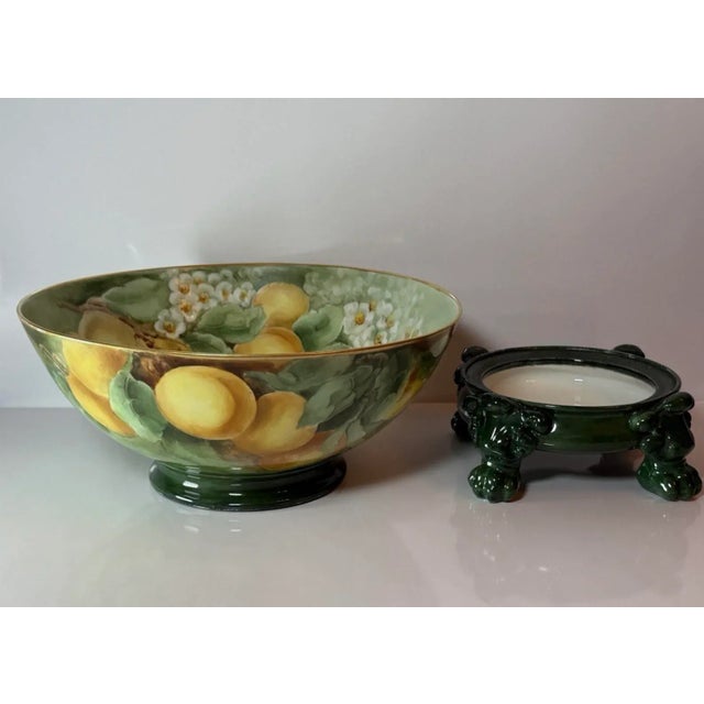 Rare Jean Pouyat Limoges Hand-Painted Punch Bowl on Original Ceramic Stand (1890-1932) For Sale - Image 6 of 18