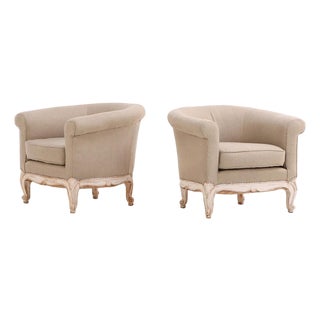 A Pair of French Painted & Carved Tub Chairs, C. 1930. For Sale