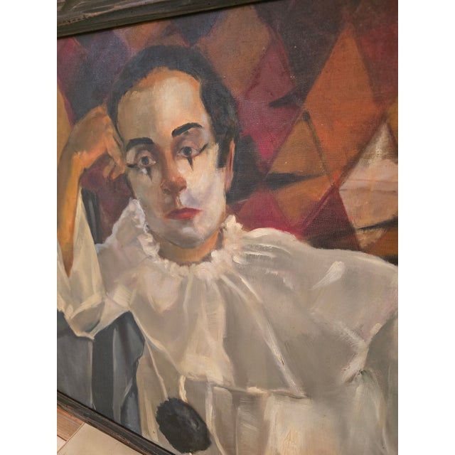 Vintage Mid Century Modern Signed Painting Harlequin Jester For Sale - Image 9 of 11