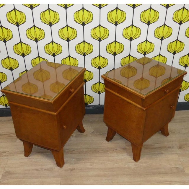 Vintage Night Cabinets with Lacquer Drawer & Door Glass Plate Nostalgia, Set of 2 For Sale - Image 10 of 18