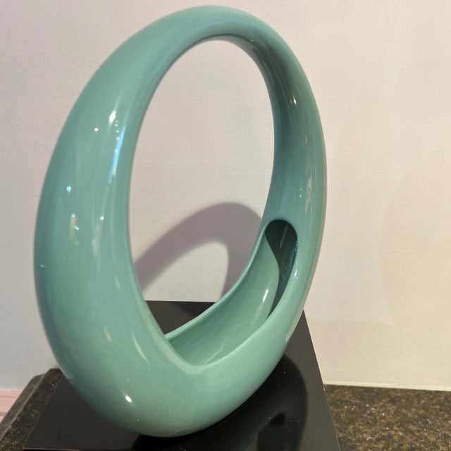 Postmodern Teal Ring Round Vase, circa 1980s