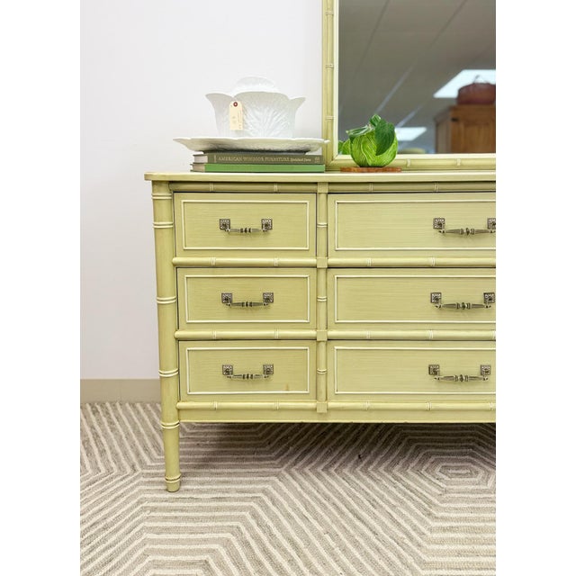 Late 20th Century Henry Link Bali Hai 9 Drawer Dresser Green W/ Mirror Regency Vintage For Sale - Image 17 of 18