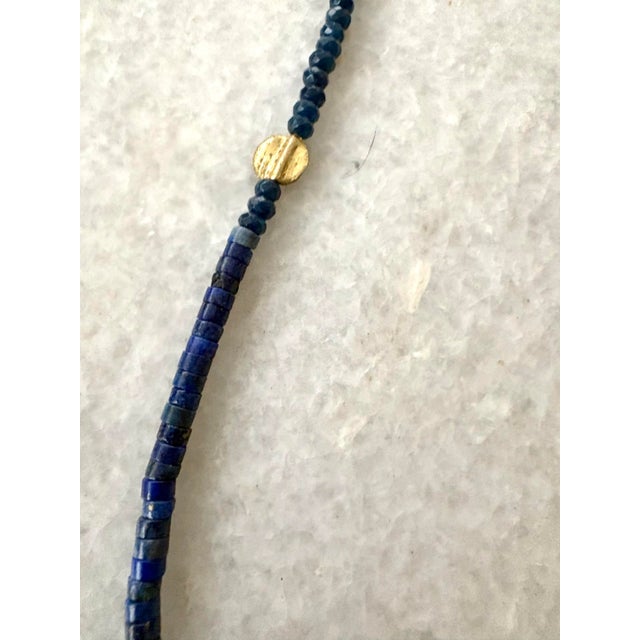 Turquoise Lapis African Trade Beads With Gold Spacers 24” Long Necklace For Sale - Image 4 of 5