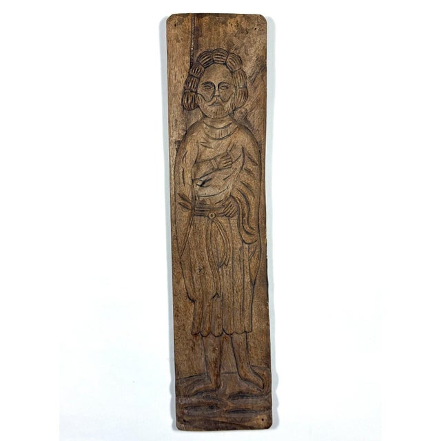 Antique Spanish Hand-Carved Oak Religious Relief Figure – Provincial Baroque Saint For Sale - Image 10 of 12