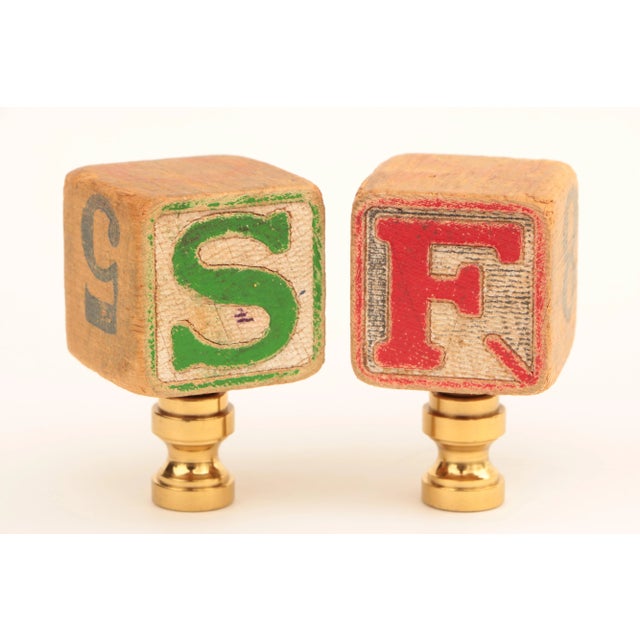 Wood Alphabet Block Lamp Finials - a Pair For Sale - Image 7 of 7