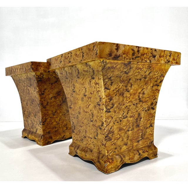 1980’s Pair Faux Tortoise Shell Planters/Cache Pots For Sale - Image 13 of 16