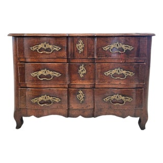 18th Century French Louis XV Walnut Chest or Commode With Original Bronze Hardware For Sale