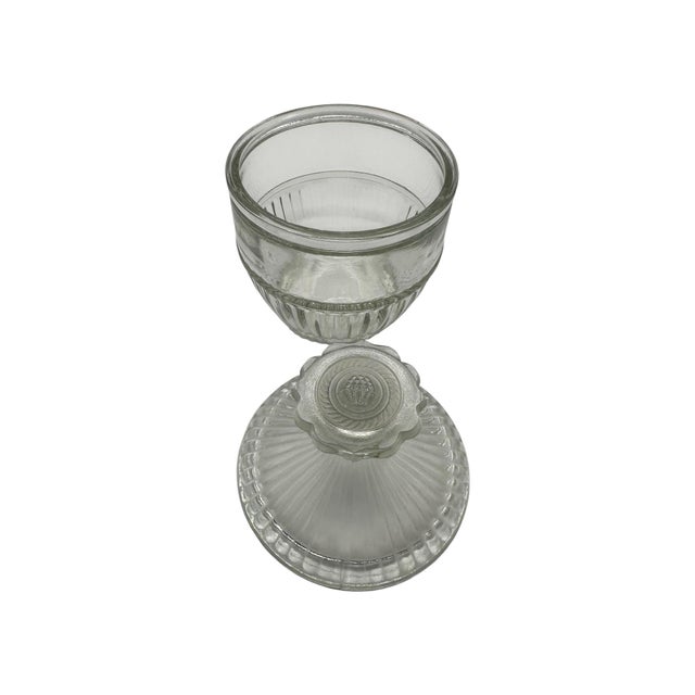 Vintage Clear Glass Lidded Vanity Jar With Ribbed Base For Sale - Image 4 of 12