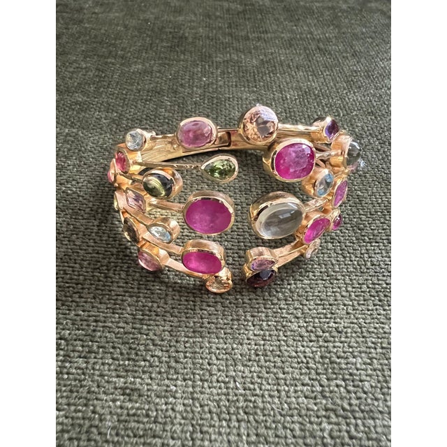 Bochic “Capri” Natural Ruby & Multi Natural Gem Cuff Set In 18K Gold & Silver For Sale - Image 11 of 18