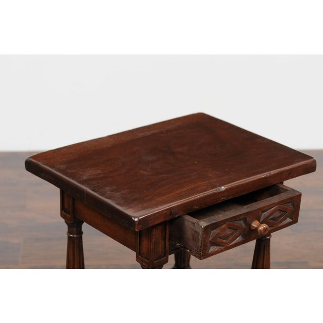 Wood Petite Italian Walnut Side Table with Single Drawer and Fluted Legs, circa 1870 For Sale - Image 7 of 11