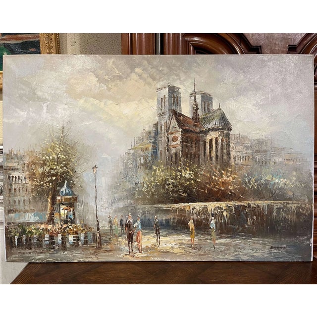 Figurative Pair of Mid-Century Parisian Scenes Oil on Canvas Paintings Signed C. Burnett For Sale - Image 3 of 13