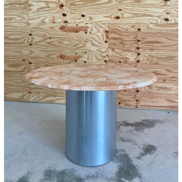 Contemporary Postmodern Steel Pedestal + Marble Dining Table For Sale - Image 3 of 12
